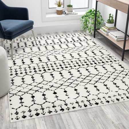 Flash Furniture Geometric Bohemian Low Pile Rug - 5' x 7' - Ivory/Black RC-CR19-1330-57-WH-GG